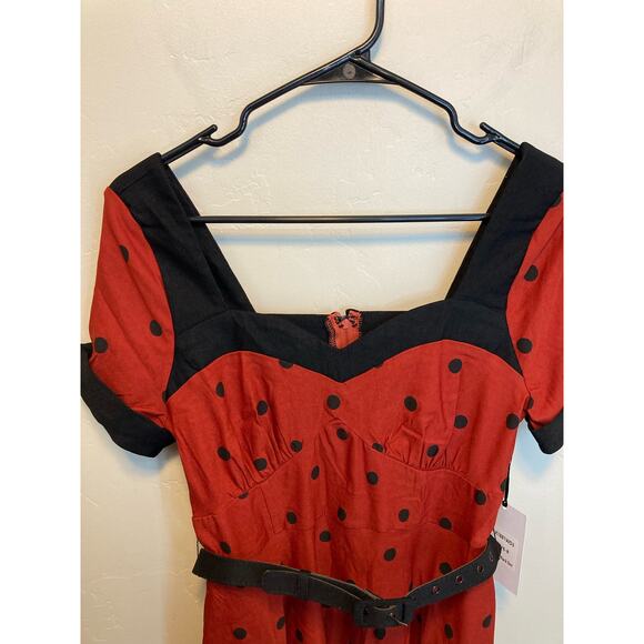 Unique Vintage Red and Black Short Sleeve Midi Length Retro Style Dress Size S/M - Picture 4 of 10